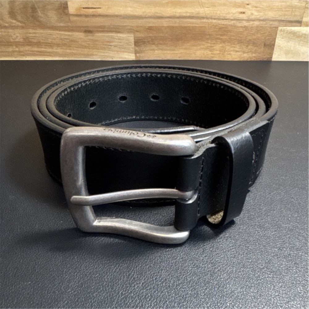 Columbia Men's Black Leather Adjustable 1.5 "Belt Metal Buckle Solid Size 38-40